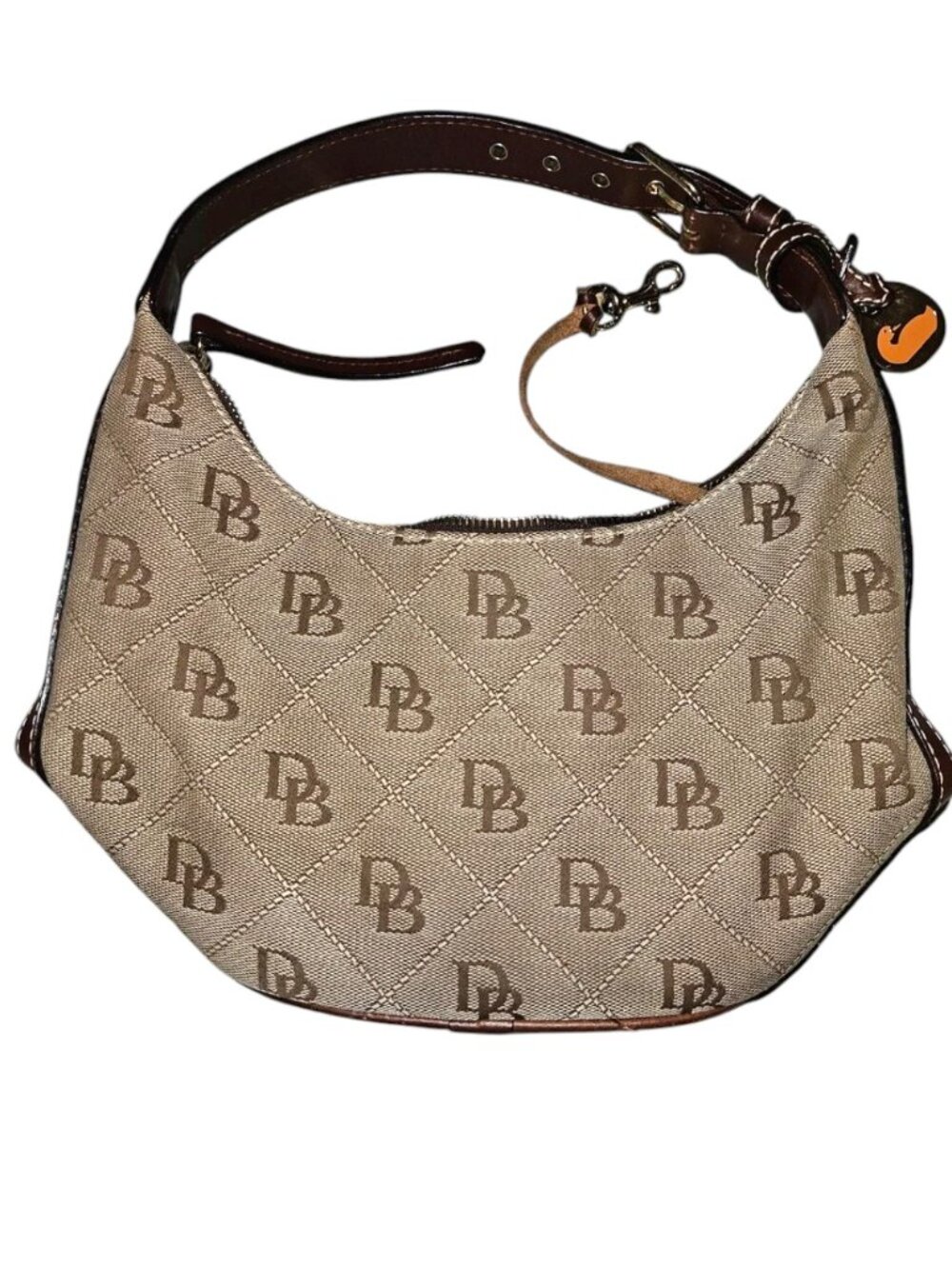 Dooney & Bourke Tan Monogram Shoulder Bag with Brown Trim